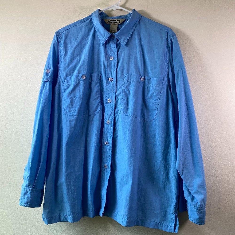 Campmor Women's Vintage Lightweight 100% Nylon Button Down Shirt, Size Large